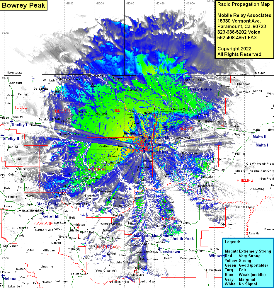heat map radio coverage Bowrey Peak